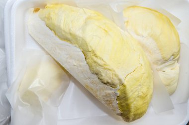 Durian meyveleri pazarda, meyvelerin kralı, Tayland