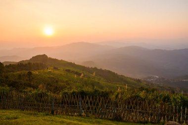 Mountain View of Doi Chang Mup Viewpoint at Sunset, Chiang Rai Province.