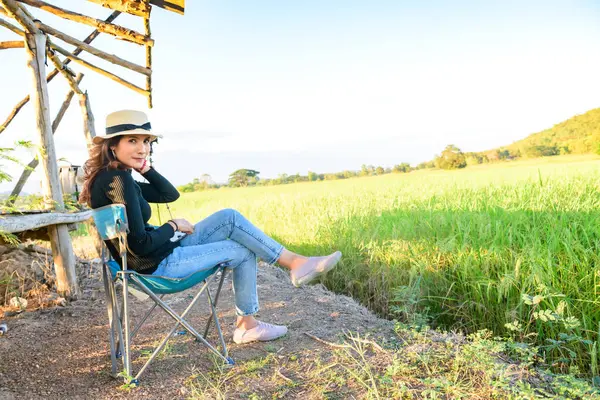 Thai Female with Rice Field Background, Phayao Province.