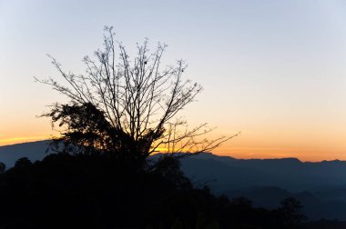 Dağın tepesinde gün batımı, Chiengmai, Tayland.