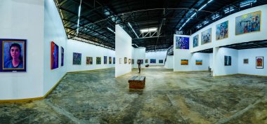 NAN, THAILAND - November 5, 2020 : Panorama View of Nan Riverside Art Gallery in Tha Wang Pha District, Thailand.