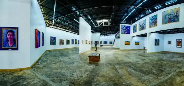 NAN, THAILAND - November 5, 2020 : Panorama View of Nan Riverside Art Gallery in Tha Wang Pha District, Thailand.