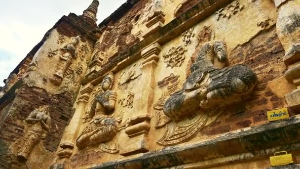 Arte Estuque Estilo Lanna Templo Jed Yod Província Chiang Mai — Vídeo de Stock