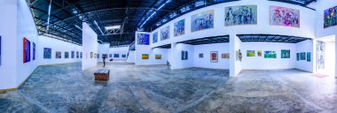 NAN, THAILAND - November 5, 2020 : Panorama View of Nan Riverside Art Gallery in Tha Wang Pha District, Thailand.
