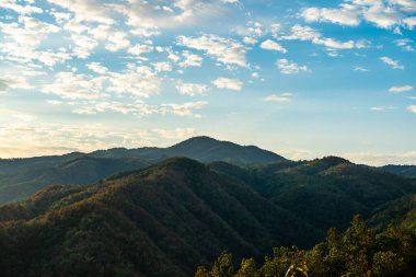 Mountain view  with mist at Wat Phrathat Doi Leng view point, Thailand.