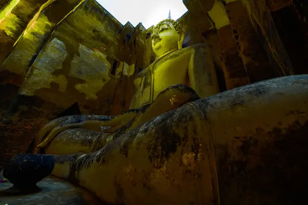 stock image Ancient Sukhothai style Buddha statue at Wat Sri Chum, Sukhothai Province.