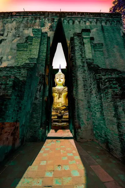 stock image Ancient Sukhothai style Buddha statue at Wat Sri Chum, Sukhothai Province.