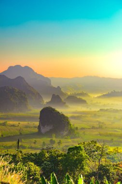 Beautiful scenery amidst the sea of fog at Phu Langka National Park in Phayao Province, Thailand clipart