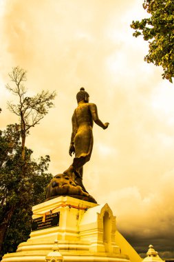 Beautiful standing Buddha in Phra That Phu Khao temple, Thailand. clipart