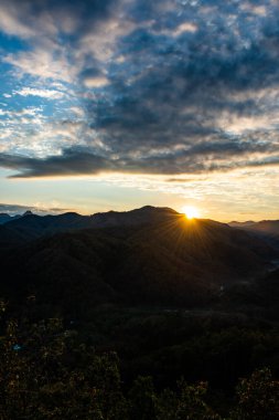 Mountain view  with mist at Wat Phrathat Doi Leng view point, Thailand.
