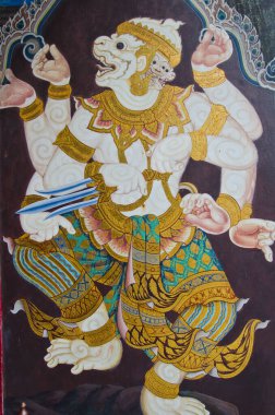 Hanuman kamu duvarına resim çiziyor, Tayland.
