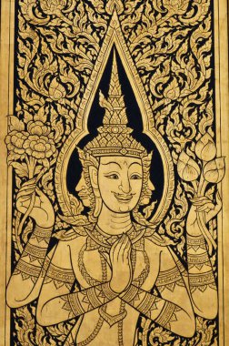 Tapınağın duvarında Tayland sanatı