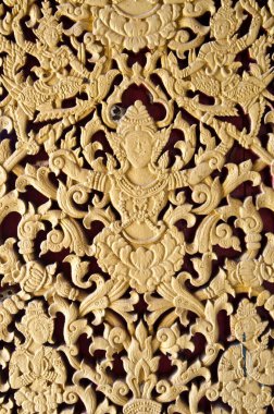 Tayland 'da ahşaptan yapılmış altın antika Tayland tarzı sanat.