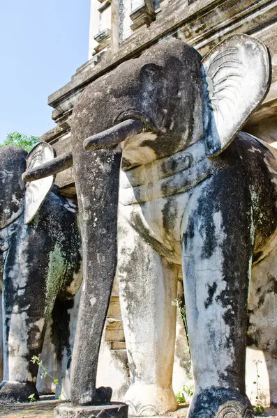 Tayland 'daki Chiang Mun tapınağında fil heykeli..