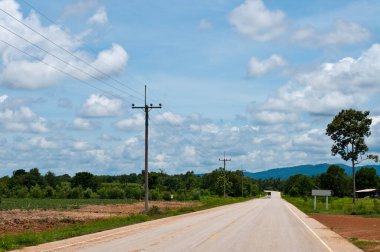 Tayland 'da köy yolu ve yeşil ağaç.
