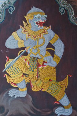 Hanuman kamu duvarına resim çiziyor, Tayland.