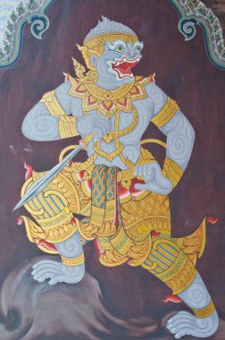Hanuman kamu duvarına resim çiziyor, Tayland.