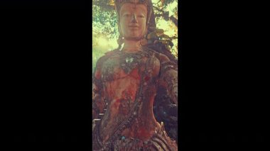 Chiang Mai Serisi: Wat Pha Lat 'ta ormanın ortasında koruyucu meleğin antik bir eseri. Orman Manastırı 'ndaki Budist Sanatı. Budist inanışlarına göre antik heykeller, Tayland.