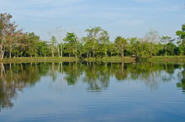 Tayland 'ın Sakaeo ilindeki Sakaeo gölünün manzarası.