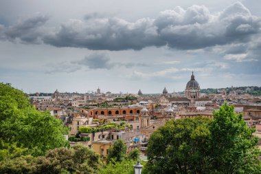 The city of Rome under a cloudy sky with St. Peter's Basilica in the background, by Pascal Kehl