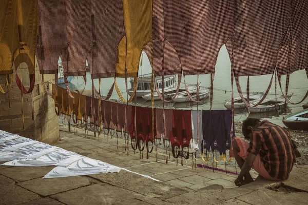Towels Hung Out Dry City Varanasi Ganges River — Foto Stock