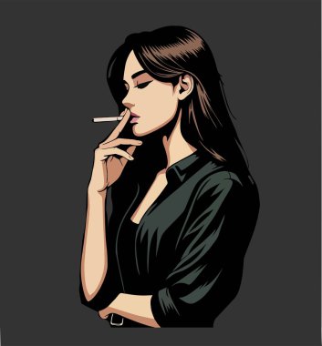 Uzun saçlı, dumanlı bir kadın.