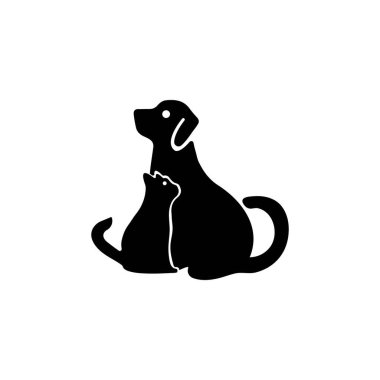 Cat and dog animal logo design . Cat icon .Dog silhouette . White cat logo . Black cat logo 