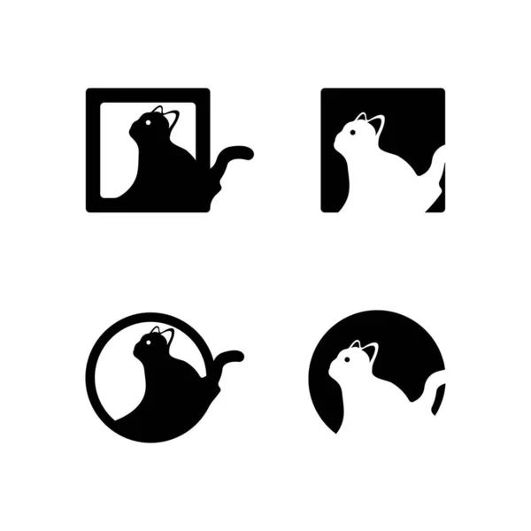 Tasarım Logosu Yaratıcı Kare Kedi Siyah Beyaz Kedi Logosunu Çember — Stok Vektör