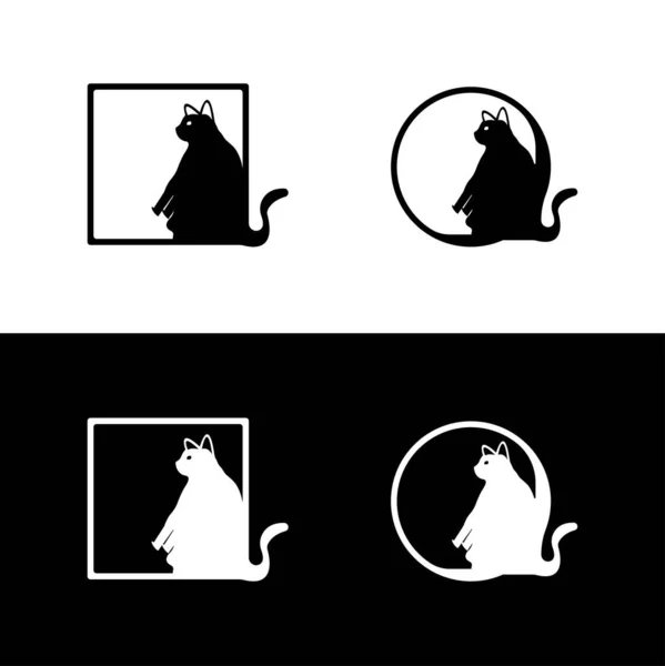 Tasarım Logosu Yaratıcı Kare Kedi Siyah Beyaz Kedi Logosunu Çember — Stok Vektör