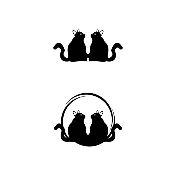 Kruh Černá Kočka Zvíře Logo Design — Stockový vektor