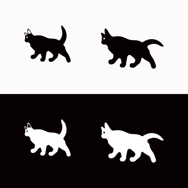 Черно Белый Кот Векторная Икона Силуэт — стоковый вектор