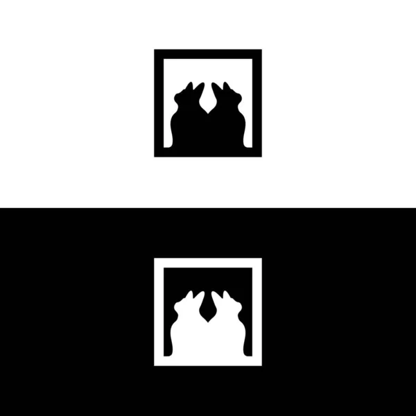 Логотип Тварини Квадратної Чорно Білої Кішки — стоковий вектор