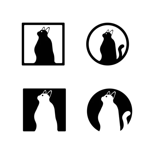 Çember Kare Kedi Hayvan Logosu Tasarımı — Stok Vektör
