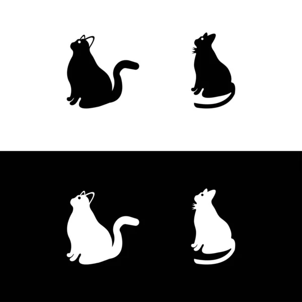 Oturan Kedi Logosu Basit Siyah Beyaz Siluet Simgesi Tasarımı — Stok Vektör