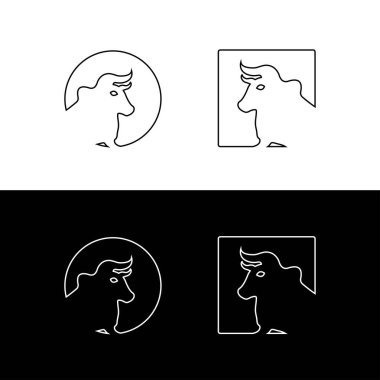 Daire çizgisi. Boğa hayvan logosu tasarımı.