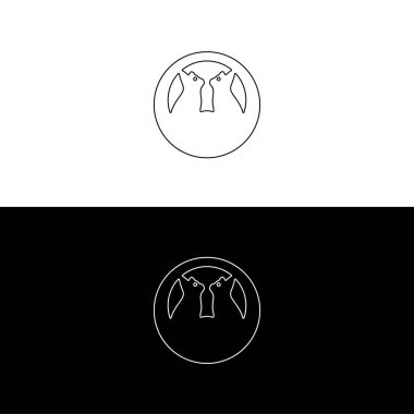 Siyah beyaz çizgi çizgisi, sanat kedisi hayvan logosu tasarımı.