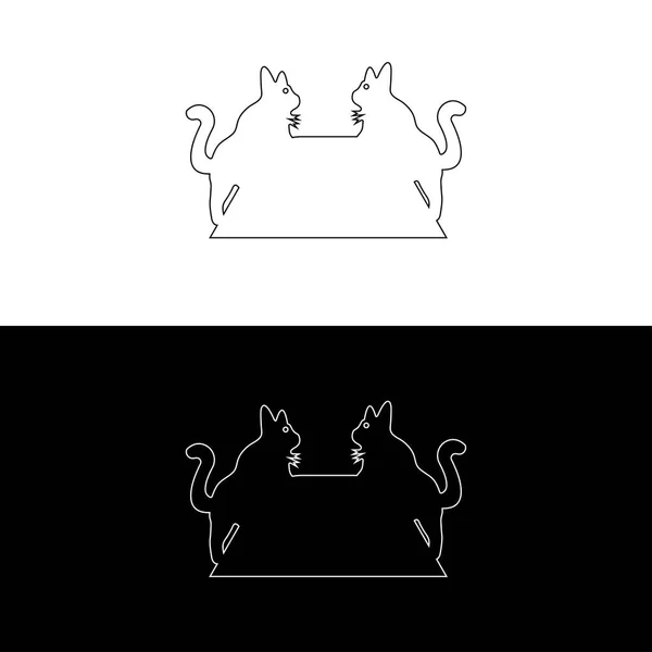 Preto Branco Linha Arte Gato Animal Logotipo Modelo Design — Vetor de Stock