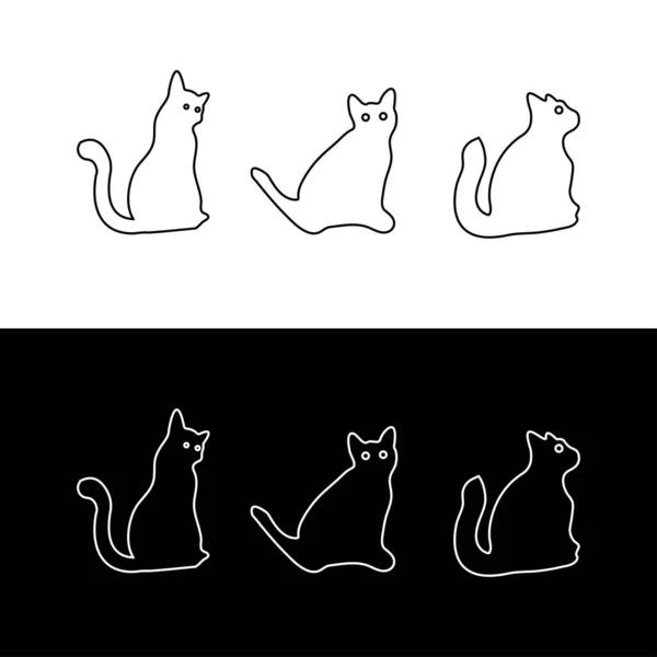 Çizgi Sanatı Siyah Beyaz Kedi Hayvan Logosu — Stok Vektör