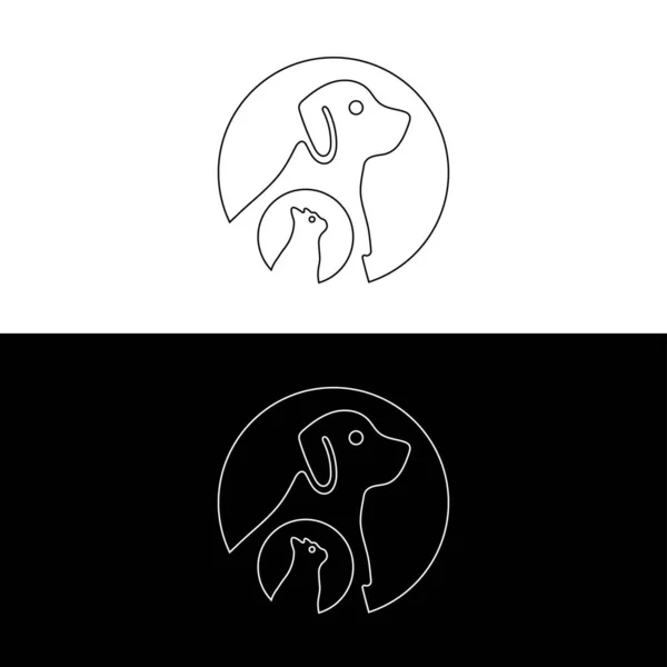 Círculo Linha Arte Pet Gato Cão Animal Logotipo Ilustração — Vetor de Stock