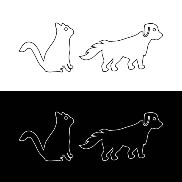 Linha Arte Pet Gato Cão Stand Vetor Logotipo Design —  Vetores de Stock