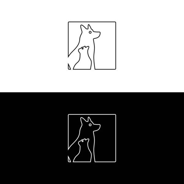 Quadratische Linie Kunst Haustier Katze Und Hund Tier Logo Design — Stockvektor