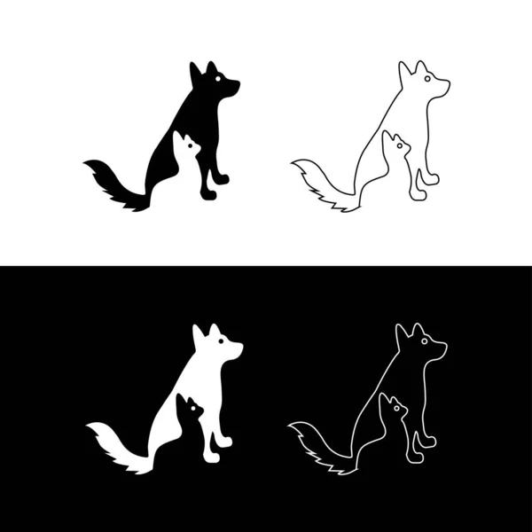 Логотип Круглой Собаки Кошки Линейный Дизайн — стоковый вектор