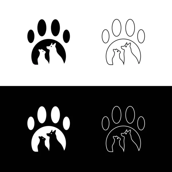 Line Art Paw Cat Animal Logo Design — Stock Vector