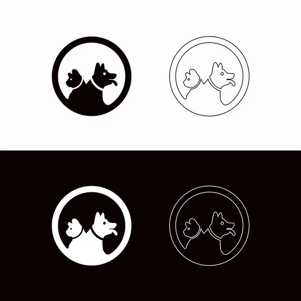 Circle Pet Cat Und Dog Animal Logo Design Zeilenkunst Illustration — Stockvektor