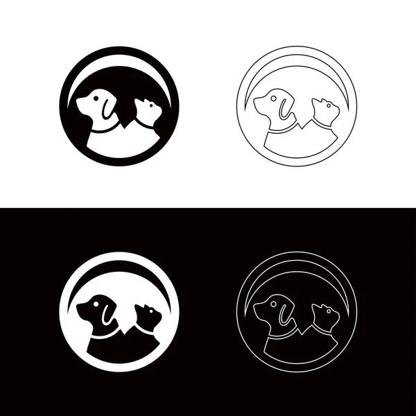 Circle Katze Und Hund Tier Logo Design Zeilenkunst Illustration — Stockvektor