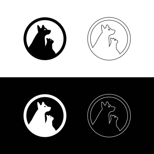 Círculo Gato Perro Vector Animal Logotipo Diseño Ilustración Arte Lineal — Archivo Imágenes Vectoriales