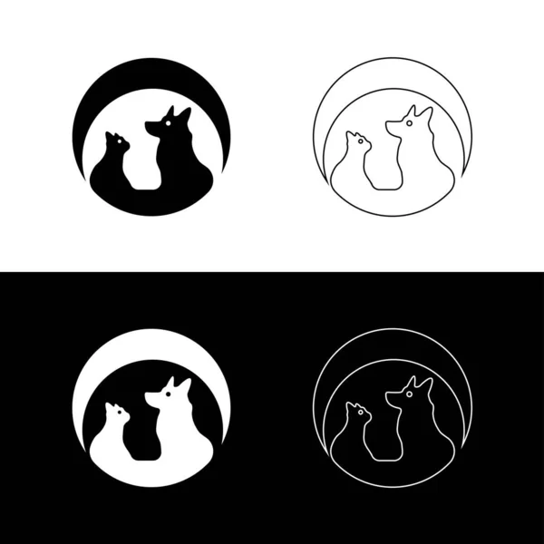 Circle Pet Cat Und Dog Animal Logo Design Zeilenkunst Illustration — Stockvektor
