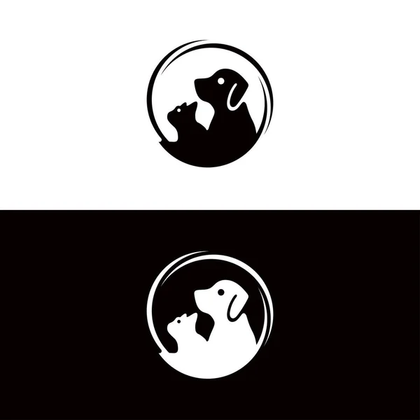 Kreis Haustier Katze Und Hund Tier Logo Design — Stockvektor
