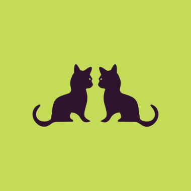 Kedi hayvan logosu tasarımını çember yapın. Basit siyah beyaz kedi logosu silueti