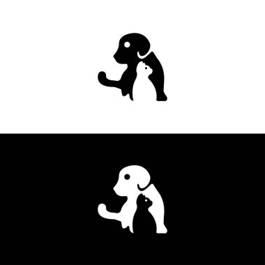 Kedi ve köpek logosu dizaynı. çizgi sanat kedisi ve köpek hayvan logosu